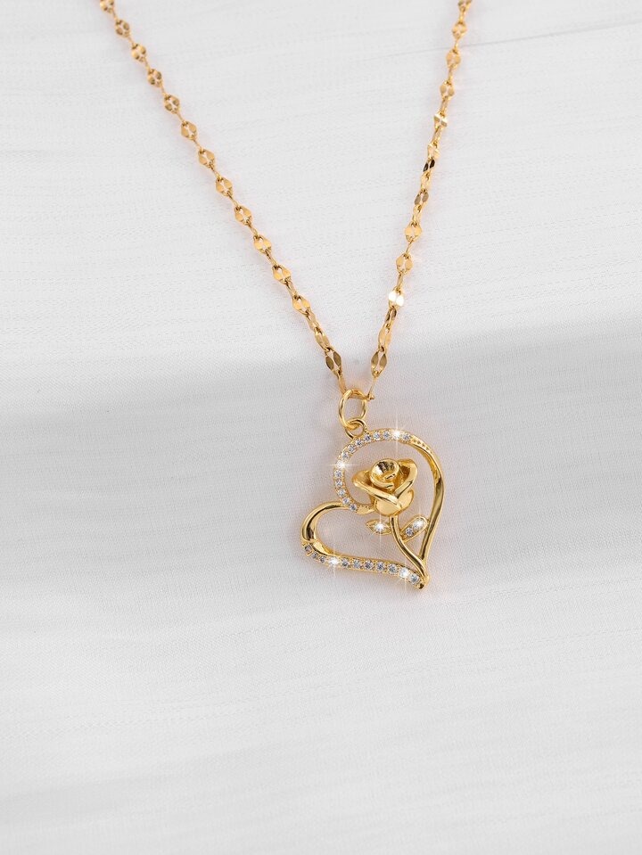 Collier cœur de rose en acier inoxydable